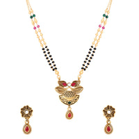 Etnico Gold Plated Traditional Pendant & Black Bead Chain Mangalsutra With Earrings For Women