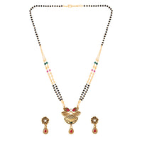 Etnico Gold Plated Traditional Pendant & Black Bead Chain Mangalsutra With Earrings For Women