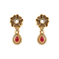 Etnico Gold Plated Traditional Pendant & Black Bead Chain Mangalsutra With Earrings For Women