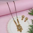 Etnico Gold Plated Traditional Studded Pendant & Black Bead Chain Mangalsutra With Earrings For Women