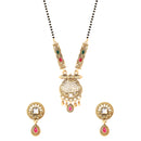Etnico Gold Plated Traditional Studded Pendant & Black Bead Chain Mangalsutra With Earrings For Women