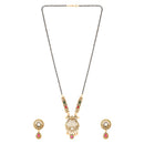 Etnico Gold Plated Traditional Studded Pendant & Black Bead Chain Mangalsutra With Earrings For Women