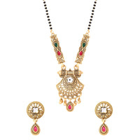 Etnico Gold Plated Traditional Pendant & Black Bead Chain Mangalsutra With Earrings For Women