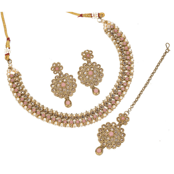 Mangalmani Jewels Gold Plated Crystal Stone Pearl And Beads Necklace Set