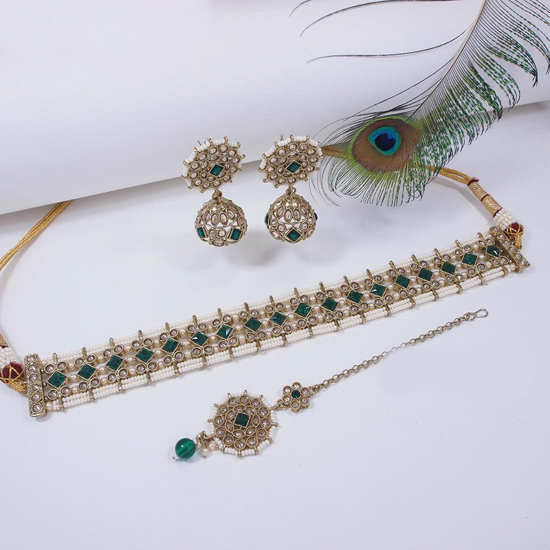 Mangalmani Jewels Gold Plated Crystal Stone Pearl And Beads Necklace Set