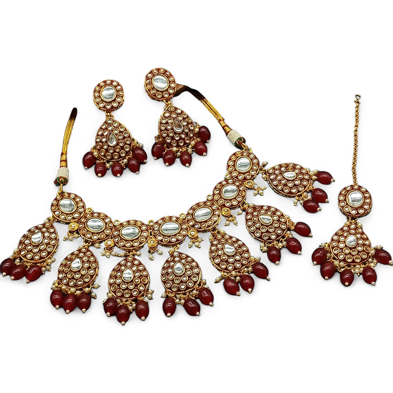 Gehana Mahal Gold Plated Kundan Stone And Beads Necklace Set