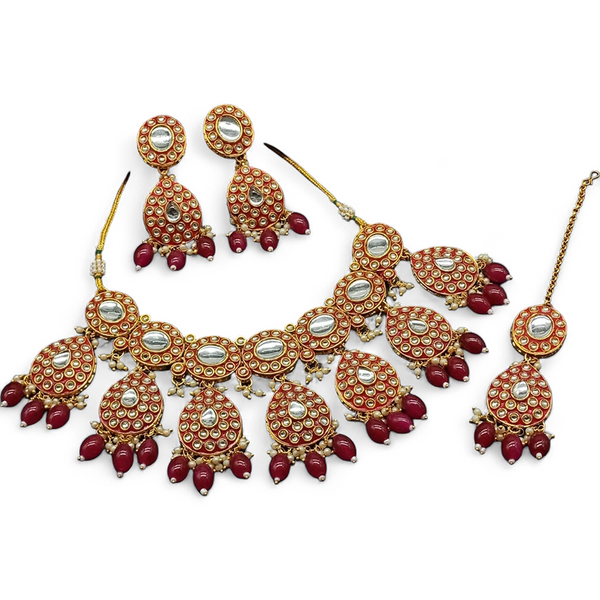 Gehana Mahal Gold Plated Kundan Stone And Beads Necklace Set