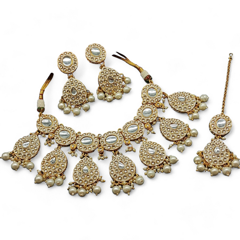 Gehana Mahal Gold Plated Kundan Stone And Beads Necklace Set