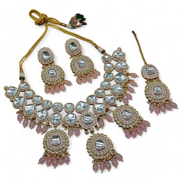 Gehana Mahal Gold Plated Kundan Crystal Stone And Beads Necklace Set