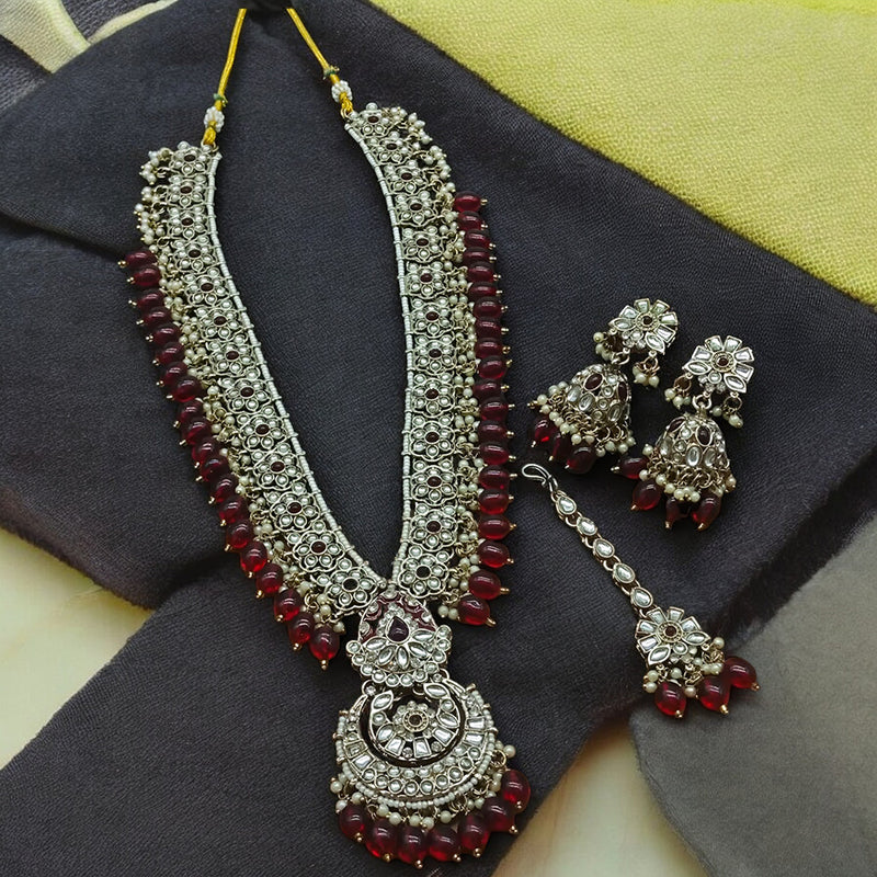 Gehana Mahal Gold Plated Kundan Stone And Beads Long Necklace Set