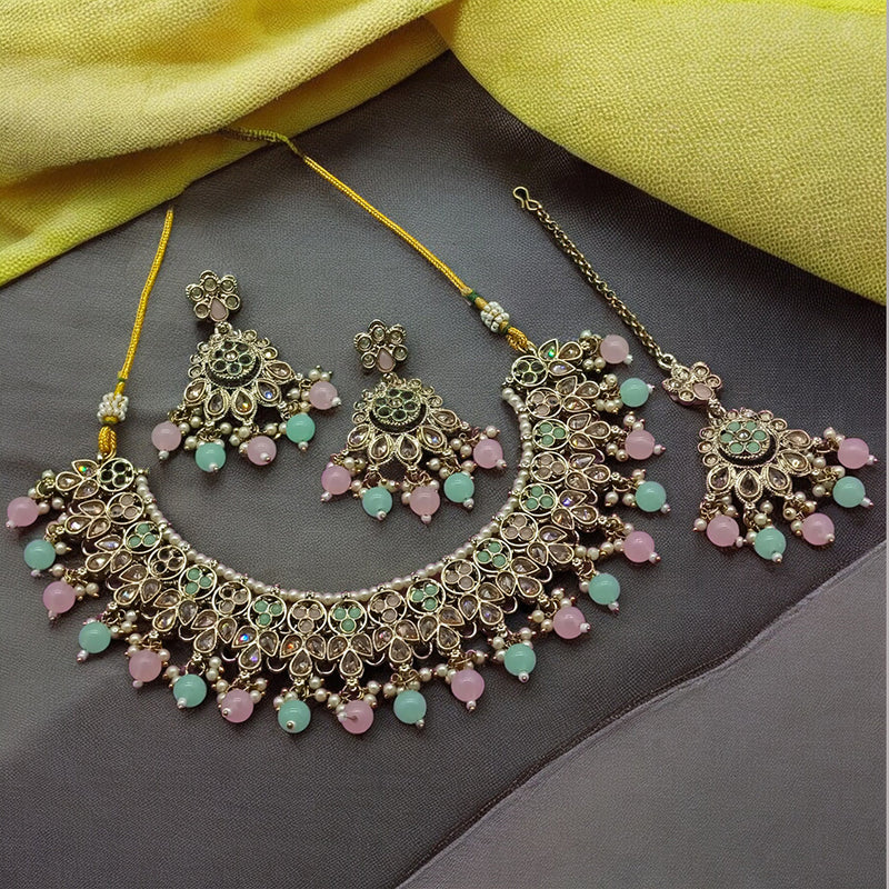 Gehana Mahal Gold Plated Crystal Stone Pearl And Beads Necklace Set