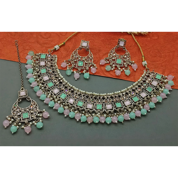 Gehana Mahal Gold Plated Crystal Stone Pearl And Beads Necklace Set