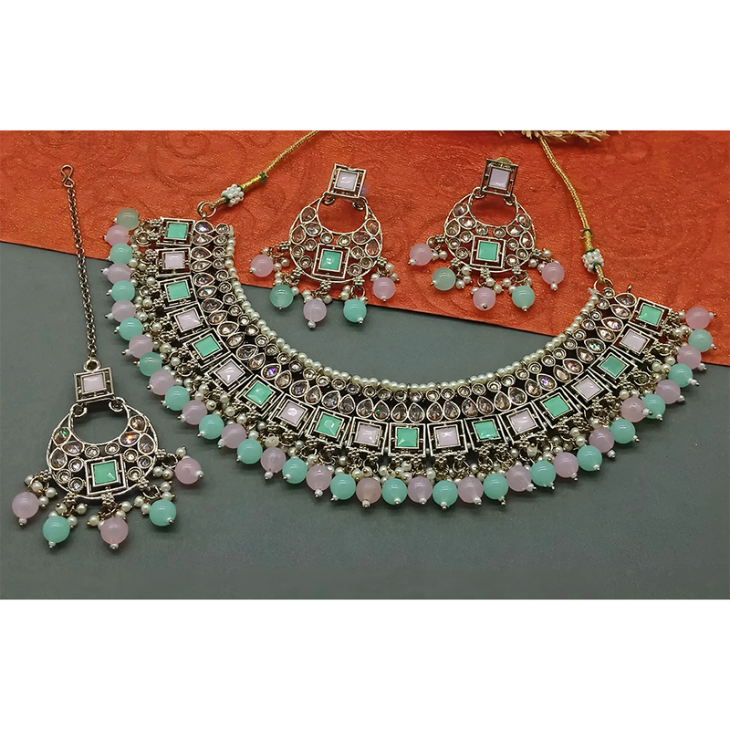 Gehana Mahal Gold Plated Crystal Stone Pearl And Beads Necklace Set