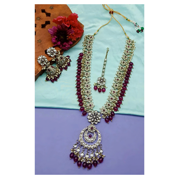 Gehana Mahal Kundan Stone And Meenakari Pearls Long Necklace Set