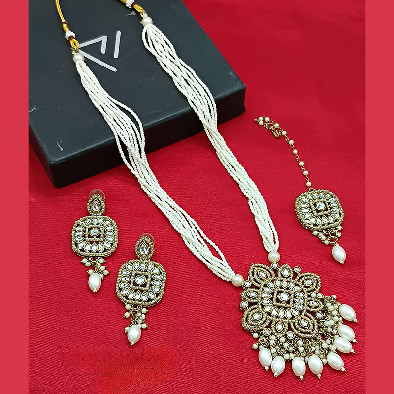 Gehana Mahal Gold Plated Kundan Stone And Pearls Long Necklace Set