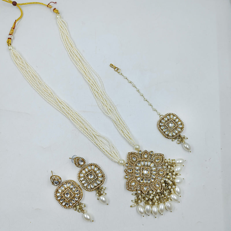 Gehana Mahal Gold Plated Kundan Stone And Pearls Long Necklace Set