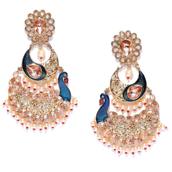 Rasmm Creations Gold Plated Meenakari And Pearl Peacock Dangler Earrings