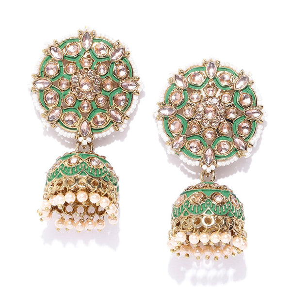 Rasmm Creations Gold Plated Pearl And Crystal Stone Jhumki Earrings