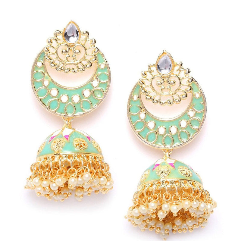 Rasmm Creations Gold Plated Pearl And Meenakari Jhumki Earrings