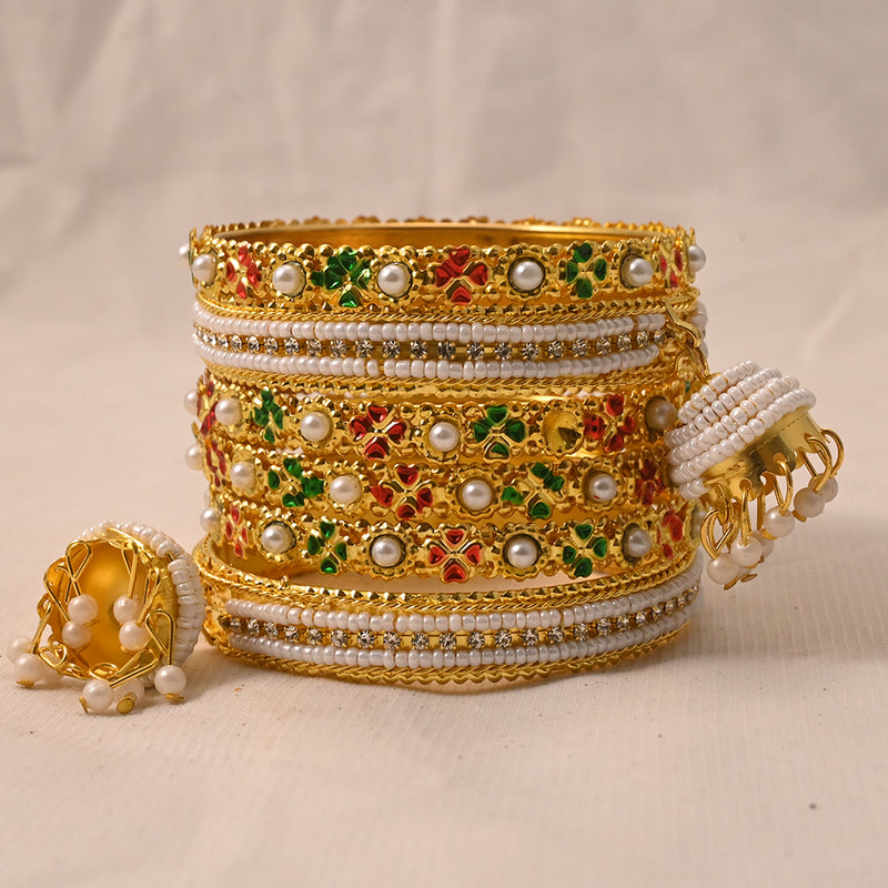 Manik Gold Plated Pearls Bangles Set