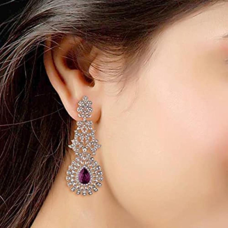 Etnico Silver Plated White Diamond Sparkling Dangle Earrings for Women (E2101ZQ)