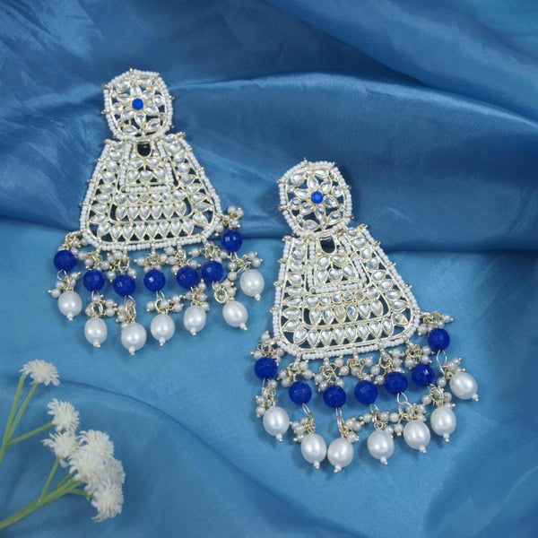 Etnico Gold Plated Traditional Kundan & Pearl Drop Dangle Earrings For Women (E2798Bl)