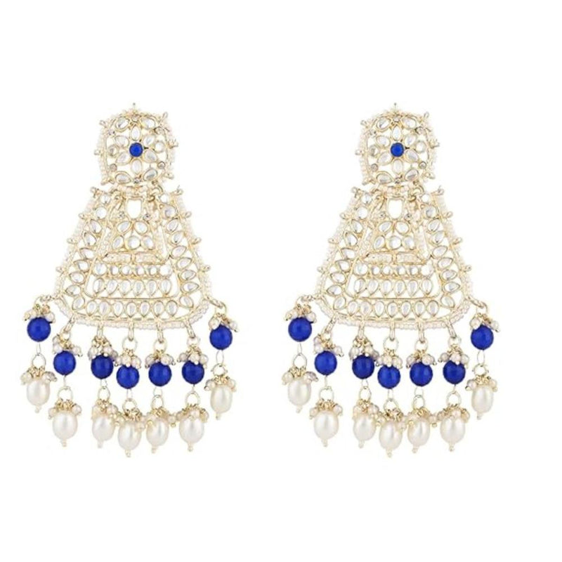 Etnico Gold Plated Traditional Kundan & Pearl Drop Dangle Earrings For Women (E2798Bl)