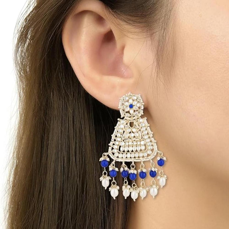 Etnico Gold Plated Traditional Kundan & Pearl Drop Dangle Earrings For Women (E2798Bl)