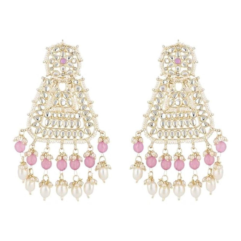 Etnico Gold Plated Traditional Kundan & Pearl Drop Dangle Earrings For Women (E2798Pu)