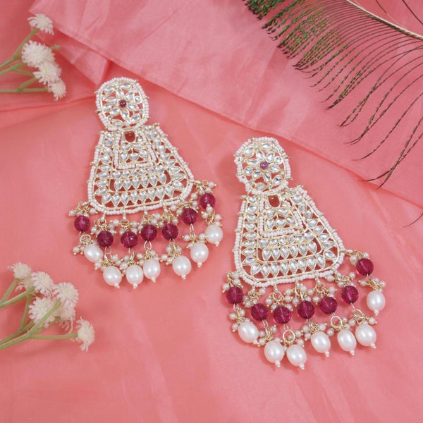 Etnico Gold Plated Traditional Kundan & Pearl Drop Dangle Earrings For Women (E2798Wi)