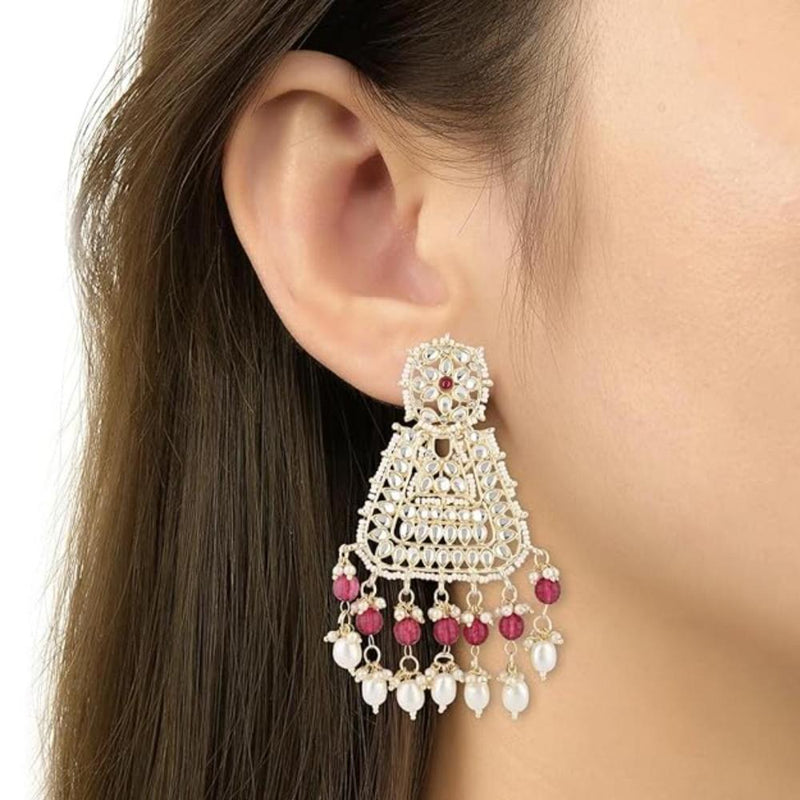 Etnico Gold Plated Traditional Kundan & Pearl Drop Dangle Earrings For Women (E2798Wi)