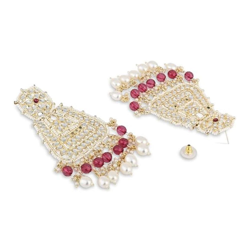 Etnico Gold Plated Traditional Kundan & Pearl Drop Dangle Earrings For Women (E2798Wi)