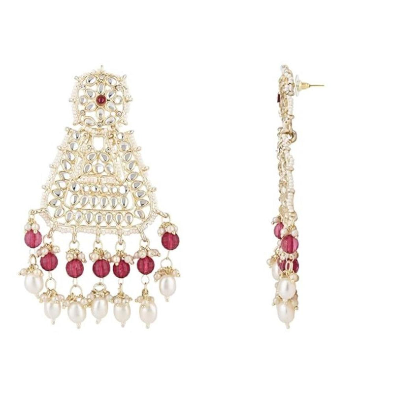 Etnico Gold Plated Traditional Kundan & Pearl Drop Dangle Earrings For Women (E2798Wi)