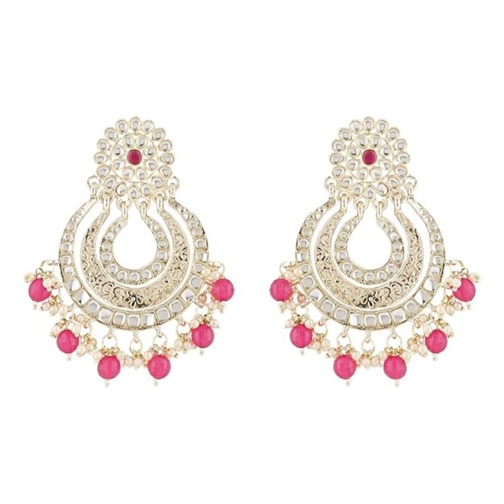 Etnico Gold Plated Traditional Kundan & Pearl Chandbali Earrings For Women (E2860Q)