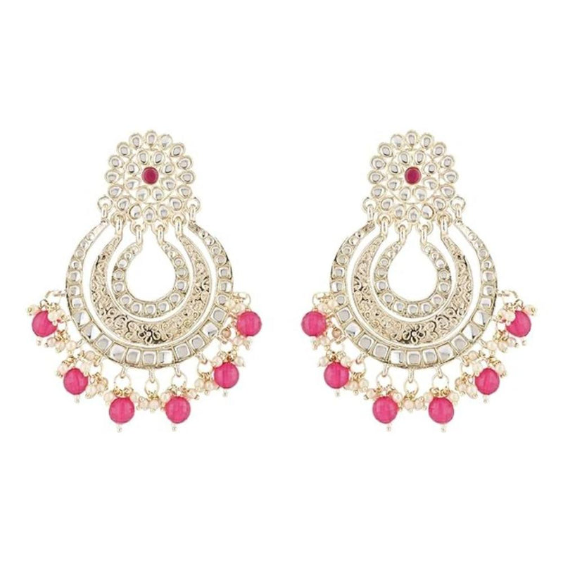 Etnico Gold Plated Traditional Kundan & Pearl Chandbali Earrings For Women (E2860Q)