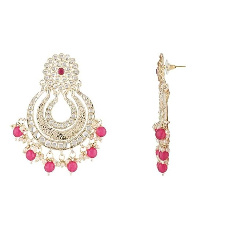 Etnico Gold Plated Traditional Kundan & Pearl Chandbali Earrings For Women (E2860Q)