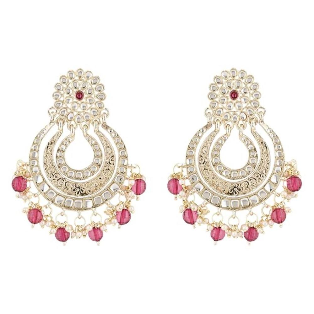 Etnico Gold Plated Traditional Kundan & Pearl Chandbali Earrings For Women (E2860Wi)
