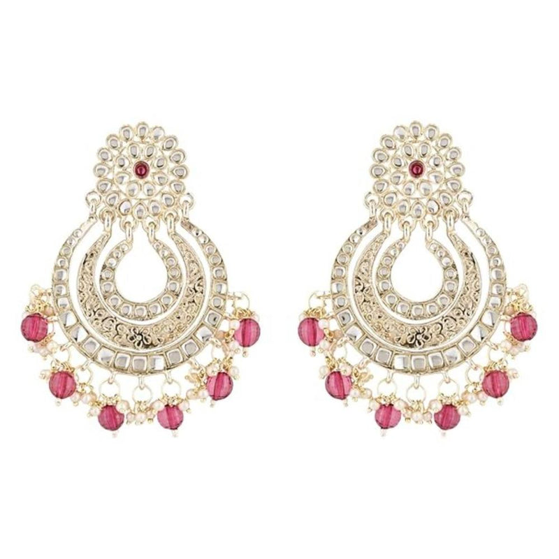 Etnico Gold Plated Traditional Kundan & Pearl Chandbali Earrings For Women (E2860Wi)