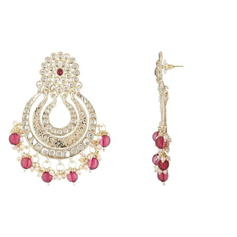 Etnico Gold Plated Traditional Kundan & Pearl Chandbali Earrings For Women (E2860Wi)