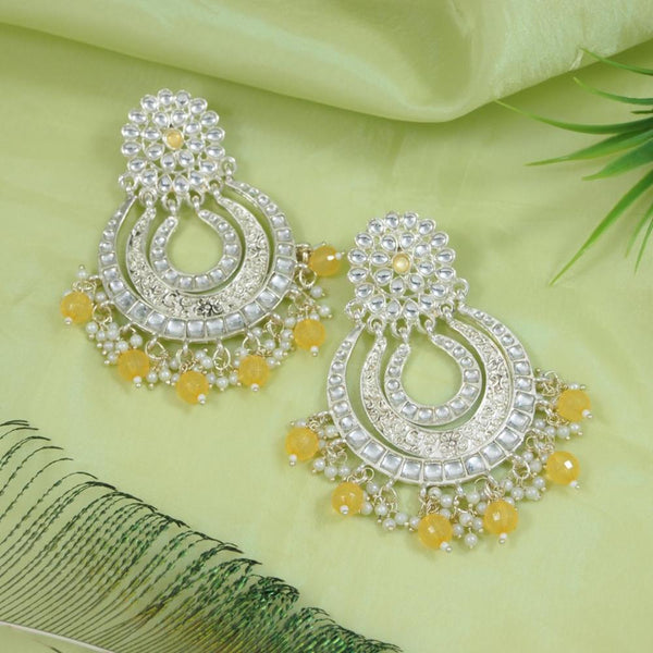 Etnico Gold Plated Traditional Kundan & Pearl Chandbali Earrings For Women (E2860Y)