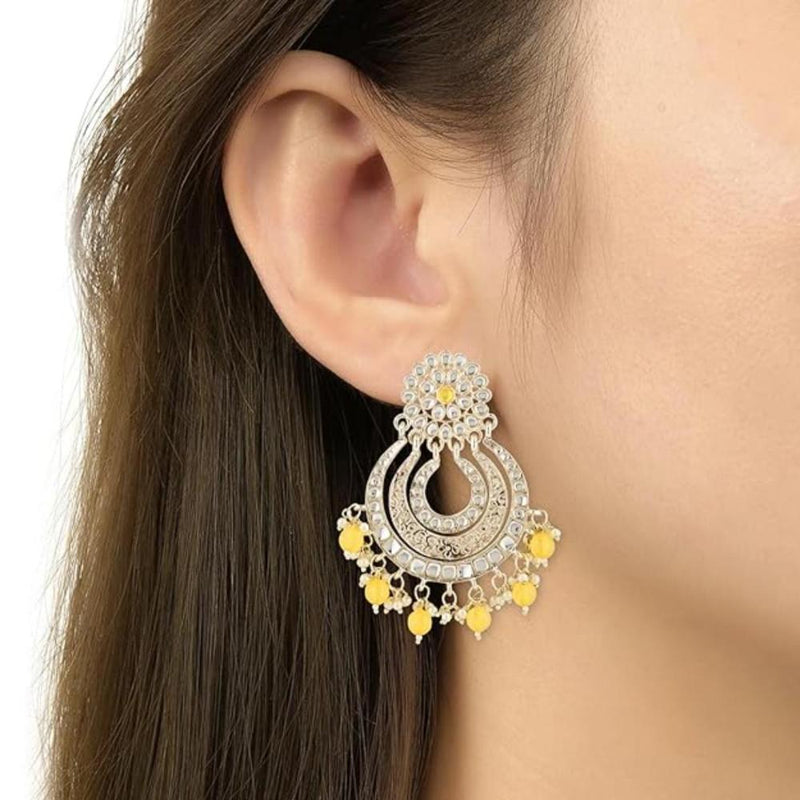 Etnico Gold Plated Traditional Kundan & Pearl Chandbali Earrings For Women (E2860Y)