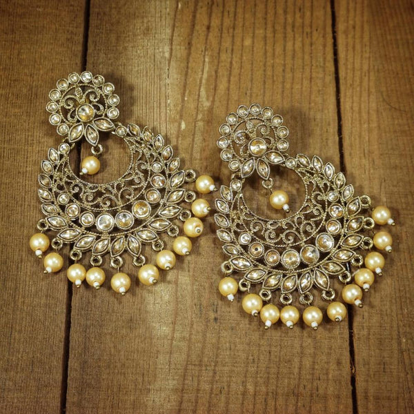 Etnico Gold Plated Traditional Kundan & Pearl Chandbali Earrings For Women (E2867FL)