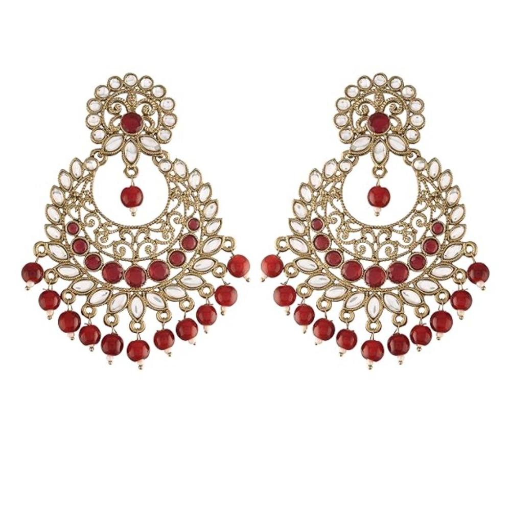 Etnico Gold Plated Traditional Kundan & Pearl Chandbali Earrings For Women (E2867M)