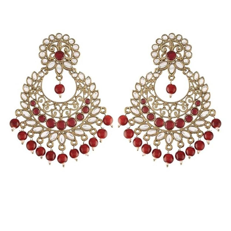 Etnico Gold Plated Traditional Kundan & Pearl Chandbali Earrings For Women (E2867M)