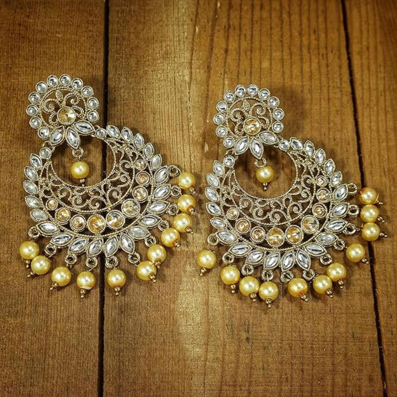 Etnico Gold Plated Traditional Kundan & Pearl Chandbali Earrings For Women (E2867W)