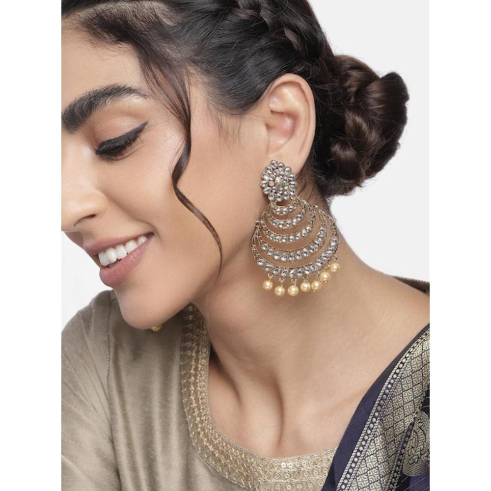 Etnico Gold Plated Traditional Kundan and Pearl Chandbali Earrings for Women (E2869W)