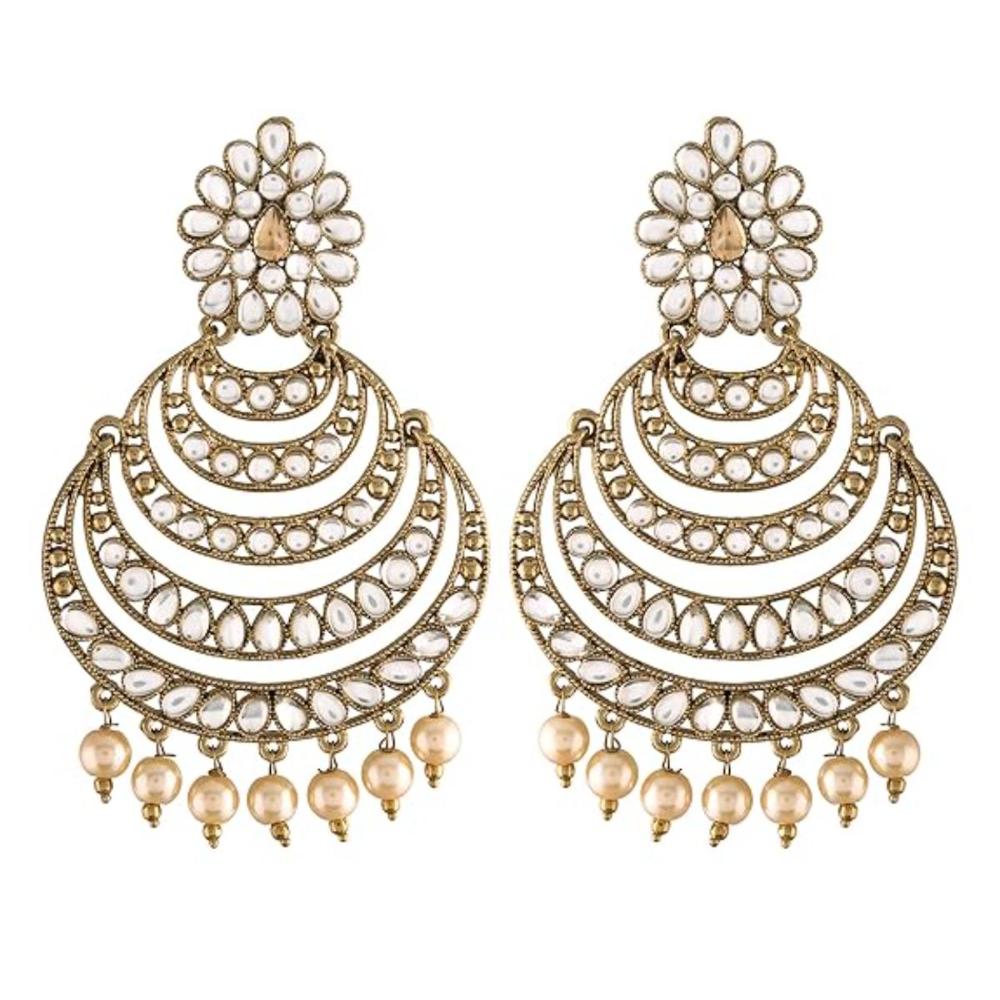 Etnico Gold Plated Traditional Kundan and Pearl Chandbali Earrings for Women (E2869W)