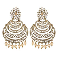 Etnico Gold Plated Traditional Kundan and Pearl Chandbali Earrings for Women (E2869W)