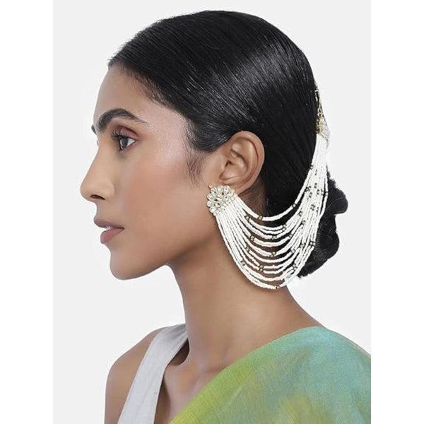 Etnico Gold Plated Multi Strand Earring with Ear Chain Embellished With Pearl For Women/Girls (E2882G)