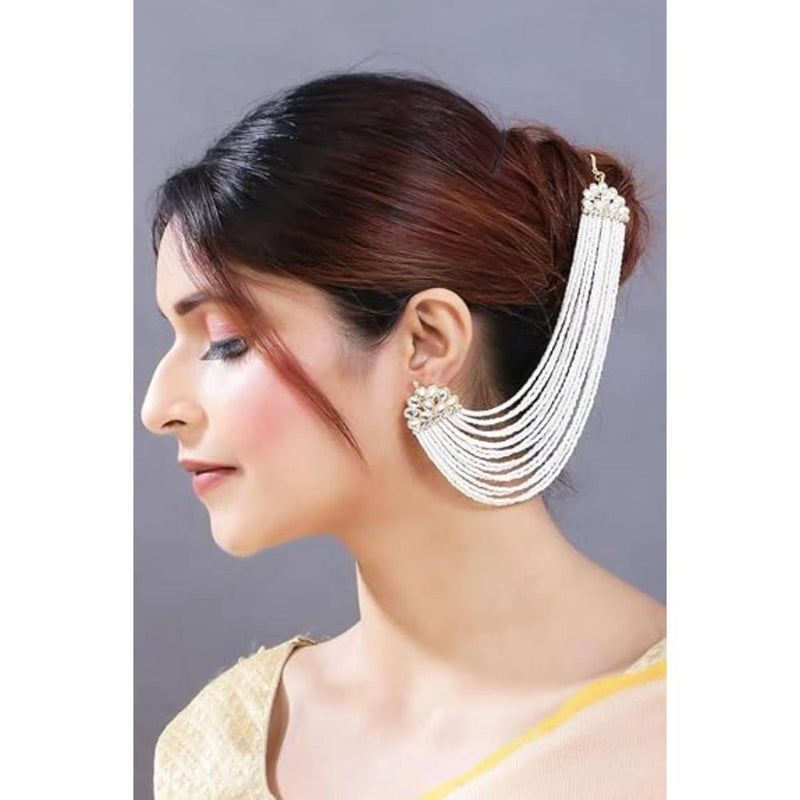 Etnico Gold Plated Multi Strand Earring with Ear Chain Embellished With Pearl For Women/Girls (E2882W)